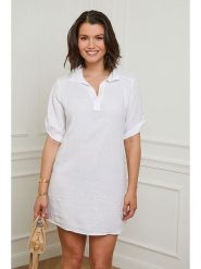 Curvy Lady Lniana sukienka w kolorze białym rozmiar: 40/42. Białe sukienki damskie Curvy Lady, na co dzień, bez wzorów, ze lnu, klasyczne, bez kołnierzyka, bez ramiączek, mini, proste. Za 110.04 zł.