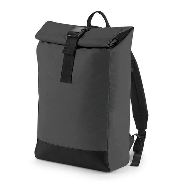 Plecak odblaskowy z rolowanym zapięciem Bag Base. Czarne plecaki damskie BAGBASE, bez wzorów, z materiału. Za 119.95 zł.