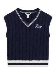 Guess Kids Sweter 183797 Niebieski Classic Fit. Niebieskie swetry dziewczęce Guess Kids, z aplikacjami, bez kołnierzyka. Za 214.99 zł.