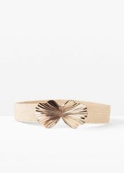 Pasek ze stretchemz efektowną sprzączką. Brązowe paski damskie bonprix, bez wzorów, eleganckie. Za 74.99 zł.