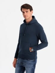 Męska bluza dresowa kangurka z kapturem BASIC – granatowa V1 OM-SSBN-0161 - XXL. Niebieskie bluzy z kapturem męskie Ombre Clothing, l, z bawełny. Za 113.99 zł.
