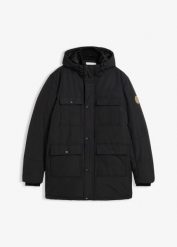 Wodoodporna, pikowana parka funkcyjna z praktycznymi kieszeniami. Czarne parki męskie bonprix, m, z aplikacjami. Za 359.99 zł.