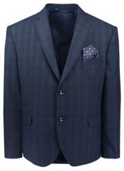 Taliowana, Elegancka Marynarka Męska - Casino - Granat, Delikatna Kratka. Niebieskie marynarki męskie Casino, bez wzorów, z poliesteru. Za 389.00 zł.