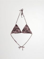 Trójkątna góra od bikini wiązana na szyi i plecach - brązowy. Brązowe bikini damskie Sinsay, bez wzorów. Za 12.99 zł.