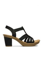 Rieker Sandały CEO-66526-00 Czarny. Czarne sandały damskie Rieker, bez wzorów, ze skóry, bez obcasa, na słupku. Za 319.99 zł.