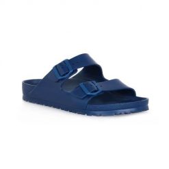 Klapki damskie Birkenstock Arizona Eva. Niebieskie klapki damskie Birkenstock, bez wzorów, z materiału, bez obcasa. Za 292.00 zł.