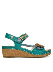 Laura Vita Sandały Facscineo 09 Turkusowy. Niebieskie sandały damskie Laura Vita, bez wzorów, ze skóry, bez obcasa, na koturnie. Za 429.99 zł.