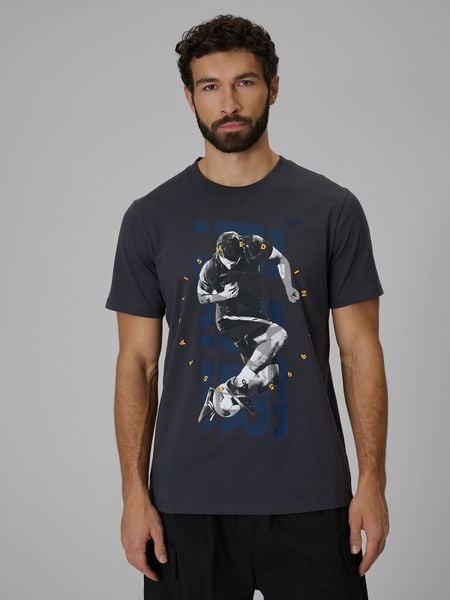 4F T-shirt regular z nadrukiem męski - szary L. Szare t-shirty męskie 4f, l, bez wzorów, z bawełny, bez kołnierzyka. Za 69.99 zł.