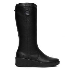 Kozaki Rieker. Czarne kozaki damskie Rieker, bez obcasa, na koturnie. Za 429.99 zł.