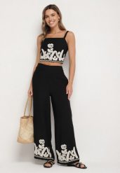Czarny Wiskozowy Komplet Top i Szerokie Spodnie w Ornamentny Wzór Aramiraia. Czarne spodnie materiałowe damskie Born2be, bez wzorów, z jeansu, eleganckie. Za 139.99 zł.