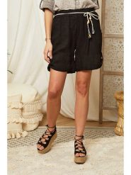 Lin Passion Lniane szorty w kolorze czarnym rozmiar: 34/36. Czarne szorty damskie Lin Passion, bez wzorów, ze lnu, klasyczne, z podwyższonym stanem. Za 105.14 zł.