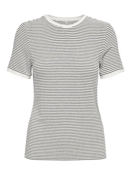 ONLY Koszulka w kolorze biało-czarnym rozmiar: XL. Białe bluzki damskie Only, xl, bez wzorów, bez kołnierzyka. Za 62.03 zł.