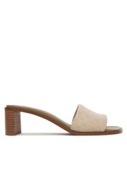 Calvin Klein Klapki Block Heel Sandal Aop HW0HW03016 Beżowy. Brązowe klapki damskie CALVIN KLEIN, bez wzorów, z materiału, bez obcasa. Za 529.99 zł.
