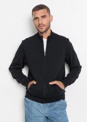 Bluza rozpinana ze stójką. Niebieskie bluzy bez kaptura męskie bonprix, l, z dresówki. Za 114.99 zł.