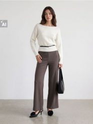 Spodnie wide leg z brokatowymi prążkami - szary. Szare spodnie materiałowe damskie Sinsay, bez wzorów. Za 39.99 zł.