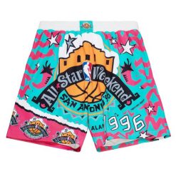 Szorty NBAAll Star. Czerwone szorty męskie Mitchell & Ness, z poliesteru, bez kołnierzyka. Za 368.00 zł.