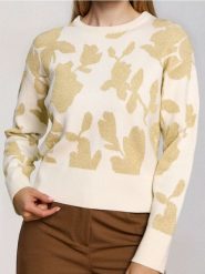 Sweter ze wzorem - kremowy. Białe swetry klasyczne damskie Sinsay, l, bez kołnierzyka. Za 59.99 zł.