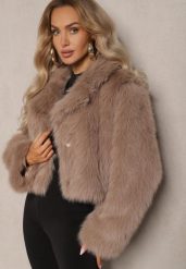 Beżowa Krótka Kurtka z Futerkiem Zdobiona Szerokim Kołnierzem Tormia. Brązowe kurtki damskie Renee, m, z aplikacjami, z jeansu, bez kaptura. Za 209.99 zł.
