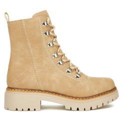 Trzewiki Rieker. Brązowe botki damskie Rieker, bez obcasa, na płaskiej podeszwie, bez zapięcia. Za 303.99 zł.