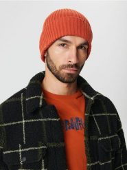 Czapka beanie - pomarańczowy. Brązowe czapki męskie Sinsay, bez wzorów, prążkowane. Za 25.99 zł.