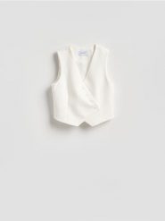 Asymetryczna kamizelka garniturowa - biały. Białe kamizelki damskie Reserved, l, z tkaniny. Za 139.99 zł.