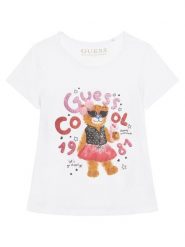 Guess T-Shirt K6RI03 K6YW4 Biały Regular Fit. Białe koszulki dziewczęce Guess, m, z aplikacjami, z bawełny, bez ramiączek. Za 95.00 zł.