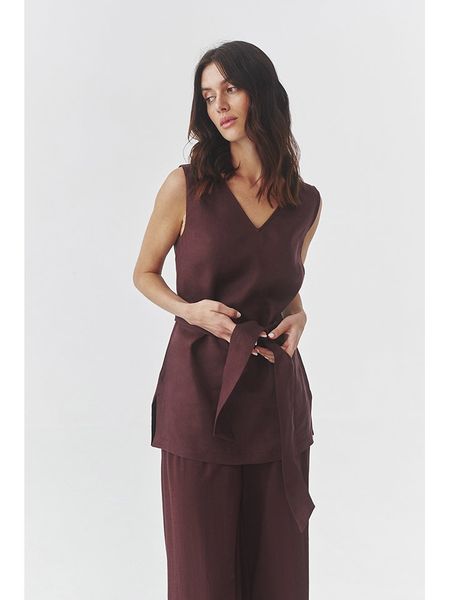 TATUUM Lniana bluzka w kolorze brązowym rozmiar: 40. Brązowe bluzki damskie Tatuum, bez wzorów, ze lnu, bez kołnierzyka, bez ramiączek. Za 122.96 zł.