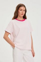 Bluza oversize w paski różowa. Czerwone bluzy bez kaptura damskie MOODO, l, z bawełny. Za 79.99 zł.