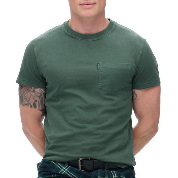 T-shirt z kieszonką w odcieniu wyblakłym Superdry Essential. Zielone t-shirty męskie Superdry., m, bez wzorów, z materiału, bez kołnierzyka. Za 151.75 zł.