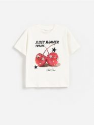 T-shirt z nadukiem - złamana biel. Koszulki dziewczęce Reserved, bez wzorów, z bawełny, bez ramiączek. Za 39.99 zł.