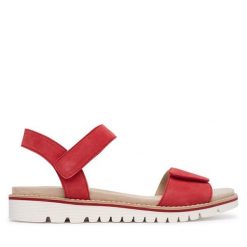 Sandały Ara. Czerwone sandały damskie Ara, bez wzorów, bez obcasa, na płaskiej podeszwie. Za 399.99 zł.