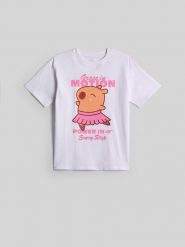 4F T-shirt loose z nadrukiem dziewczęcy - beżowy 146/152 (10-12 lat). Brązowe koszulki dziewczęce 4f, bez wzorów, z bawełny, bez ramiączek. Za 59.99 zł.