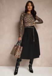 Czarna Spódnica z Wiskozą o Rozkloszowanym Kroju z Paskiem Łańcuszkiem Lilethra. Czarne spódniczki damskie Renee, m, bez wzorów, z materiału, eleganckie, midi, dopasowane. Za 119.99 zł.