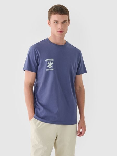 4F T-shirt regular z nadrukiem męski - niebieski S. Niebieskie t-shirty męskie 4f, m, bez wzorów, z bawełny, bez kołnierzyka. W wyprzedaży za 29.99 zł.