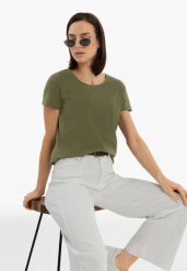 Koszulka basic T-DIANA. Brązowe t-shirty damskie Volcano, m, bez wzorów, z materiału, bez kołnierzyka. Za 54.99 zł.