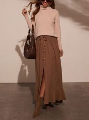 LA Angels Spódnica w kolorze jasnobrązowym rozmiar: M. Brązowe spódniczki damskie LA Angels, m, bez wzorów, z bawełny, maxi. Za 152.99 zł.