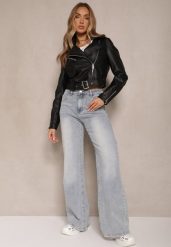 Jasnoniebieskie Bawełniane Jeansy o Szerokim Kroju High Waist Davitra. Niebieskie jeansy damskie Renee, z podwyższonym stanem. Za 119.99 zł.
