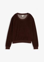 Bluza z miękkiej froty. Czarne bluzy bez kaptura damskie bonprix. Za 99.99 zł.