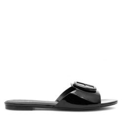 Klapki Eva Minge. Czarne klapki damskie Eva Minge, bez wzorów, bez obcasa. Za 349.99 zł.