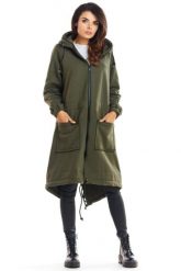 Ciepła długa bluza damska jak parka bawełna premium khaki. Brązowe bluzy z kapturem damskie Infinite You, m, z bawełny. Za 319.00 zł.