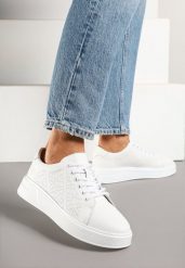 Białe Sneakersy Typu Tenisówki ze Skóry Naturalnej z Ozdobną Perforacją Koromitta. Białe trampki i tenisówki damskie Born2be, bez wzorów, z jeansu. Za 139.99 zł.