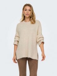 ONLY Sweter w kolorze beżowym rozmiar: XS. Brązowe swetry klasyczne damskie Only, xs, z wełny, bez kołnierzyka. Za 70.24 zł.
