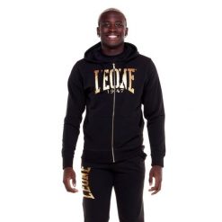 Męska bluza z kapturem i zamkiem błyskawicznym w kolorze złotym. Czarne bluzy sportowe męskie LEONE 1947 APPAREL, l, z tkaniny. Za 309.00 zł.