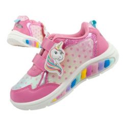 Buty sportowe Leomil LE000225 różowe. Czerwone buty sportowe dziewczęce bez wzorów, z materiału, bez zapięcia. Za 242.91 zł.