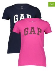 GAP Koszulki (2 szt.) w kolorze różowym i granatowym rozmiar: XS. Niebieskie t-shirty damskie GAP, xs, bez wzorów, z bawełny, bez kołnierzyka. Za 52.79 zł.