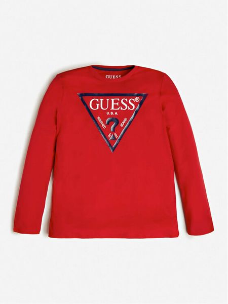 Guess Bluzka L84I29 K8HM0 Czerwony Regular Fit. Czerwone t-shirty chłopięce Guess, z aplikacjami, z bawełny, bez ramiączek. Za 49.99 zł.