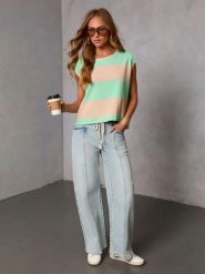 Milan Kiss Koszulka w kolorze jasnobrązowo-turkusowym rozmiar: M. Brązowe bluzki damskie Milan Kiss, m, bez wzorów, bez kołnierzyka, bez ramiączek. Za 152.99 zł.