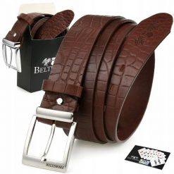 Brązowy Beltimore Skórzany Pasek Do Spodni Klasyczny Licowy W85 : Kolory - Brązowy, Beżowy, Rozmiar Pasków - R.120-135 Cm. Brązowe paski męskie bez wzorów, z satyny, eleganckie. Za 59.99 zł.