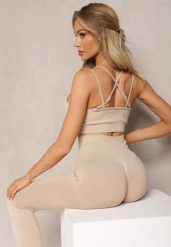 Beżowy Elastyczny Komplet Fitness Usztywniany Biustonosz i Legginsy z Gumką Orbinra. Brązowe biustonosze sportowe damskie Renee, m, bez wzorów. Za 59.99 zł.