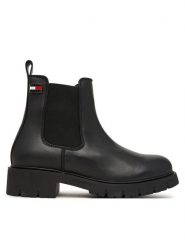 Tommy Jeans Sztyblety Tjw Cleated Chelsea Boots EN0EN03105 Czarny. Czarne botki damskie Tommy Jeans, z jeansu, bez obcasa, na płaskiej podeszwie, bez zapięcia. Za 649.99 zł.